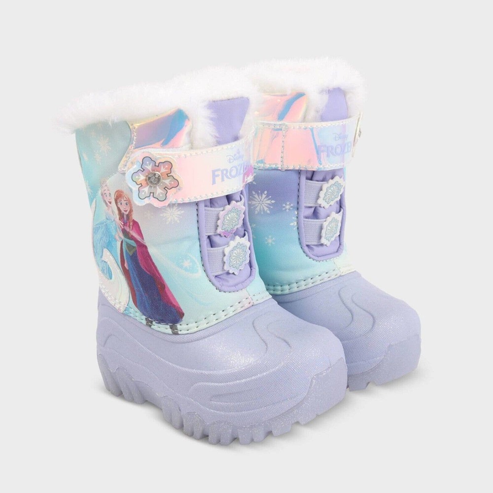 New ! Toddler Girls Disney Frozen Light Up Winter Booties Blue Purple